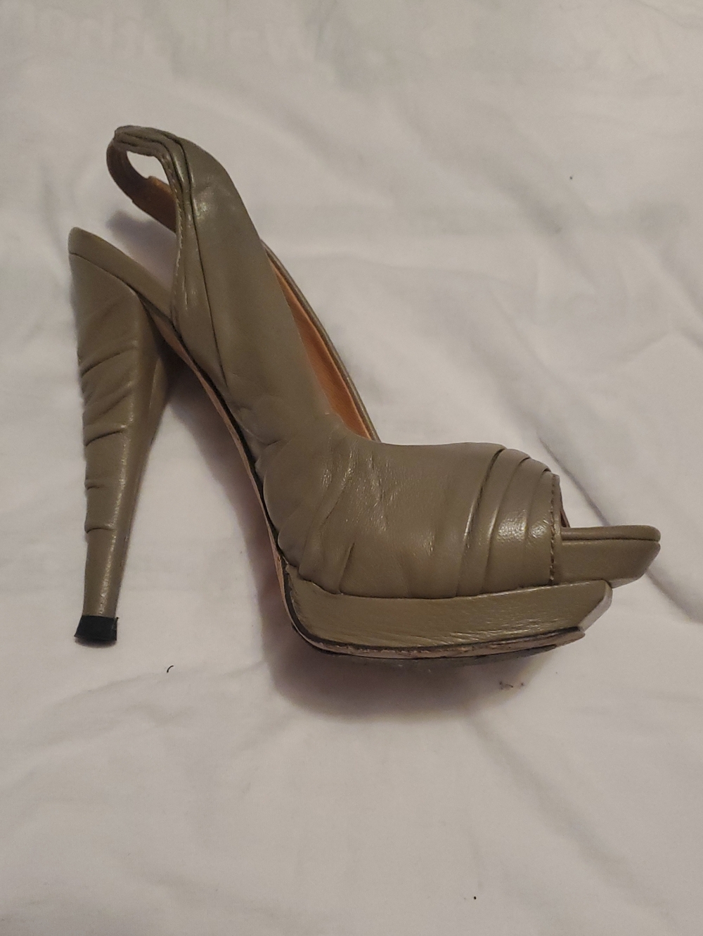 L.A.M.B. Olive Green Peep-Toe Platform Slingback Heel